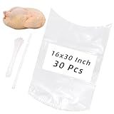 Large Turkey Shrink Bags,30 Pcs 16x30 Inches Clear Poultry Heat Shrink Bags Freezer with Zip Ties, Silicone Straw for Turkey,Chickens,Rabbits
