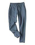 Tanming Linen Pants for Women Summer Casual High Waisted Drawstring White Beach Pant (Bluegrey, S)