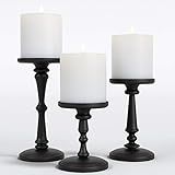 Matte Black Candle Holders Set of 3 - Metal Candle Holders for Pillar Candles & LED Flameless Candles - 6, 8 & 10 Inch Tall - Decorative for Table, Fireplace & More - Pillar Candles Holders Sets of 3