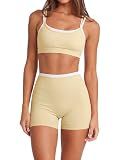 SUUKSESS Women 2 Pieces Workout Sets Padded Spaghetti Straps Tank Tops High Waist Biker Shorts Gym Yoga Active Wear Matching Sets (Yellow, S)
