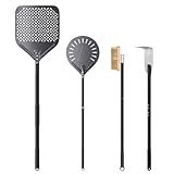 4 Piece Pizza Oven Kit, 9 Inch Turning Peel, 12 Inch Perforated Pizza Peel, Oven Brush and Ash Rake, Wood Burning Commercial Oven Accessoires for Home, Restaurant
