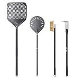 4 Piece Pizza Oven Kit Perforated Pizza Peel 12 Inch Pizza Turning Peel and Pizza Brush Ash Rake Wood Fired Commercial Oven Utensil for Home Restaurant