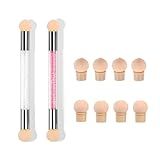 SQULIGT 2 Pcs UV Gel Gradient Sponges Pens with 8 Pcs Replacement Head, Nail Sponges for Ombre Double Head Brush for Nail Art Manicure DIY Tools (Pink, White)