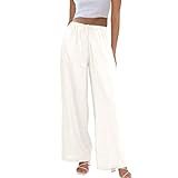 Duyang Womens Cotton Linen Palazzo Pants Drawstring Elastic Waist Casual Wide Leg Trousers with Pockets(Apricot,M)