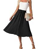 FREEOAK Summer 2025 Women's Boho Flowy A-Line Midi Skirt High Waisted Long Skirts with Pockets Casual Style M Black