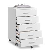 VASAGLE File Cabinet, Mobile Pedestal Filing Cabinet with Wheels, Printer Stand with 5 Drawers, Tool-Free Sliding Rails, for Study, Home Office, Cloud White UOFC081W01