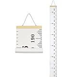 MinoMia Kids Growth Chart, Wood Frame Fabric Canvas Height Measurement Ruler from Baby to Adult for Child's Room Decoration 7.9 x 79in (7.9 x 79in, White & Black)