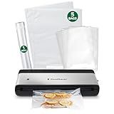 FoodSaver PowerVac Compact Vacuum Sealing Machine Stainless Steel & Black Vertical Storage VS0150 | Preserves freshness reduces bag waste for both dry and wet food