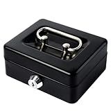 Small Cash Box with Lock and Slot - Jssmst Metal Coin Bank Small Lock Box, Black(SMCB0301N)