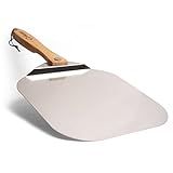 Chef Pomodoro Aluminum Metal Pizza Peel with Foldable Wood Handle for Easy Storage, Pizza Spatula, Gourmet Luxury Pizza Paddle for Baking Homemade Pizza Bread (12 inch)
