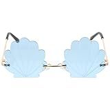 STOBOK Seashell Sunglasses for Women Rimless Blue Wave Design 5.7X5.1 Inch Lightweight Eyewear for Beach Party and Street Style