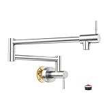 Fransiton Brushed Nickel Pot Filler, Pot Filler Faucet Wall Mount, Brass Folding Stretchable with Double Joint Swing Arm Single Hole Two Handles Kitchen Restaurant