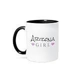 3dRose Arizona Girl - home state pride - USA - United States of America - text and cute girly pink hearts 11oz Two-Tone Black Mug