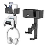 KDD 4-in-1 Wall Mount Controller Holder - Dual Game Controller and Headphone Hanger with Anti-Slip Pads for Xbox ONE/X Series/PS5/PS4 - Detachable Desk Storage for Media Remote, Phone and Speaker