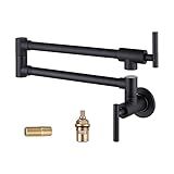 WOWOW Pot Filler Faucet Matte Black, Brass Pot Filler Wall Mount Kitchen Stove Faucet with Double Joint Swing Arms