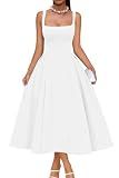 Memoriesea Women's Elegant Square Neck Swing A Line Wedding Evening Party Midi Dress White