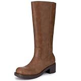 Athlefit Knee High Boots Square Toe Chunky Brown Boots for Women Size 9
