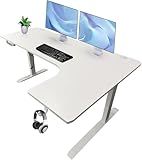 ThriveHive 63 x 24 Inch Electric Standing Desk L Shaped Corner Height Adjustable Ergonomic Workstation Computer Desk (Right Corner, White Top and Frame)