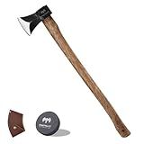 35.4" Splitting Axe, Wood Splitting Axe for Medium to Large Size Logs, 1065 High Carbon Steel Chopping Axe with Beech Wooden Handle and Leather Sheath for Chopping Firewood - Head 4.3 lbs