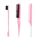 SWEET VIEW 3 Pcs Slick Back Hair Brush, Rat Tail Comb, Edge | Bristle Brush, Hair Accessories for Girls, Kids, Toddlers Sleek Ponytail/Bun, Edge Control and Smoothing Baby Hair & Flyaways