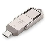 Amazon Basics USB Flash Drive, Thumb Drive Memory Stick with USB C and USB A Dual Ports, 128GB, Champagne Silver