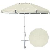 AMMSUN 8 Feet Large Beach Umbrella with Sand Anchor Heavy Duty High Wind Portable Outdoor Umbrellas UV 50+ Protection Air Vent Tilt Patio Garden Pool (Cream Khaki)