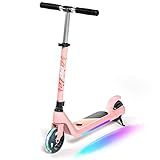 LINGTENG Electric Scooter is Suitable for Girls Aged 6-10, Kid Scooter with LCD Luminous Rainbow Lights and Flashing Wheels, Adjustable Speed and Height Electric Scooter(Pink)