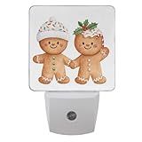 Vdsrup Cartoon Christmas Gingerbread Night Light Set of 2 Xmas Cookies Night Lights Plug in Wall LED Nightlight Auto Dusk to Dawn Sensor Lamp for Bedroom Bathroom Kitchen