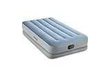Intex 64157E Dura-Beam Plus Mid-Rise Air Mattress: Fiber-Tech – Twin Size – Built-in USB Electric Pump – 14in Bed Height – 300lb Weight Capacity