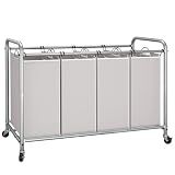 STORAGE MANIAC 4 Section Laundry Sorter, Laundry Hamper with Wheels, Gray