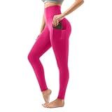 SINOPHANT High Waisted Leggings with Pockets Women, Full Length Capri Buttery Soft Stretchy Yoga Pants(Full Hot Pink,S-M)