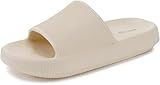 WHITIN Bathroom Sandals for Women Cushion Slides Size 9 10 Shower Slippers Female Fashionable Flat Garden Antislip Bath Pool Summer Beige 40-41