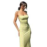 KMBANGI Women Cutout Backless Maxi Dress Sexy Sleeveless Floral Cocktail Dresses Bodycon Spaghetti Strap Long Dress Party(Yellow,S)