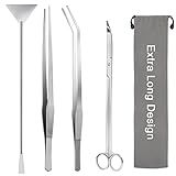 Liveek Aquarium Aquascape Tools Kit 15in, 4 in 1 Anti-Rust Aquatic Plant Aquascaping Tool Stainless Steel Tweezers Scissor Spatula for Aquarium Tank Clean Fish Tank Aquascape Accessories Set(Silver)