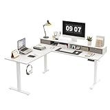 Agilestic L Shaped Electric Standing Desk with 2 Drawers, 63 Inch Ergonomic Adjustable Height Desk with Storage, Corner Desk Sit Stand up Computer Table for Work Office Home, White