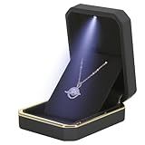 Luxury LED Pendant Necklace Gift Box with LED Light, Velvet Jewelry Storage Display Case for Proposal Engagement Wedding Anniversary Birthday(Black)