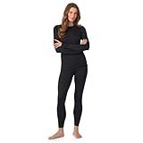 Cuddl Duds Womens Heavyweight Fleece 2 Piece Long Sleeve Thermal Underwear Set – Shirt & Leggings Base Layer for Cold Weather – Winter Clothing Long Johns Lounge Sets for Women, Black, S