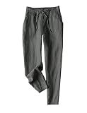 Tanming Linen Pants for Women Summer Casual High Waisted Drawstring White Beach Pant (Darkgrey, L)