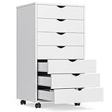 OLIXIS 7 Drawer Mobile File Cabinet Under Desk Storage Organization with Wheels Vertical Filing Chest Rolling Wood Small Desk Printer Stand for Home Office, 15.75"D x 18.74"W x 34.25"H, White