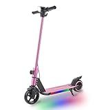Electric Scooter for Kids Ages 6-12, 150W Motor, 4/7/11 Mph, 60 mins Ride Time, Adjustable Speed, LED Display, Colorful Lights, Electronic Brake, Foldable Kids Electric Scooter ，UL2272 Certified(Pink)