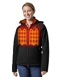 ORORO [Upgraded] Women's 4-Zone Heated Jacket with Heated Collar, Heated Coat with Detachable Hood (Black,M)