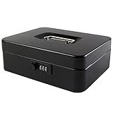 KYODOLED Large Cash Box with Combination Lock Safe Metal Money Box with Money Tray for Security Lock Box 9.84"x 7.87"x 3.54" Black