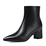 Abbleet Women's Ankle Boots Pointed Toe Chunky Block Heel Short Boots for Women Low Heeled Booties（Black,7.5）