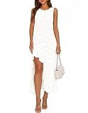 MEROKEETY Womens Summer Formal Wedding Guest Cocktail Dress, White, M