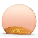 REACHER Wood Grain Sunrise Alarm Clock and Sound Machine Nightlight, Digital Dimmable Clock for Bedroom, 26 Sleep Sounds, White Noise Machine for Baby, Adults, Wake Up Light Alarm Clock for Kids