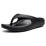 shevalues Women's Arch Support Flip Flops Recovery for Plantar Fasciitis Orthopedic Thong Sandals for Summer Beach, Black 39 (7.5-8 Women/6-6.5 Men)