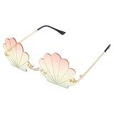 Kisangel Seashell Sunglasses, Frameless Shell Shaped Novelty Eyeglasses, Ocean Mermaid Gradient Lens Party Favors Fun Eyewear for Women Girls, Pink Gold