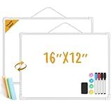 Lumspax Small Dry Erase Board for Wall, 16" x 12" Double-sided Hanging Whiteboard, Dry Erase White Board with 4 Markers, 4 Magnets and 3 Mini Sticky Notes, Portable Whiteboard for Home, Office, School