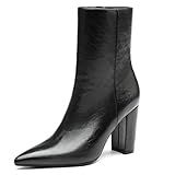 NEWBELLA Women's British Style Ankle Boots - Fashionable Vegan Leather Short Boots, Versatile Chunky Heel Booties for Everyday Wear, Black 8
