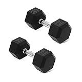 Fitvids Rubber Encased Hex Dumbbell, Hand Weights Set of 2 with Anti-Slip Cast Iron Grip for Strength Training, 20 LB Pair